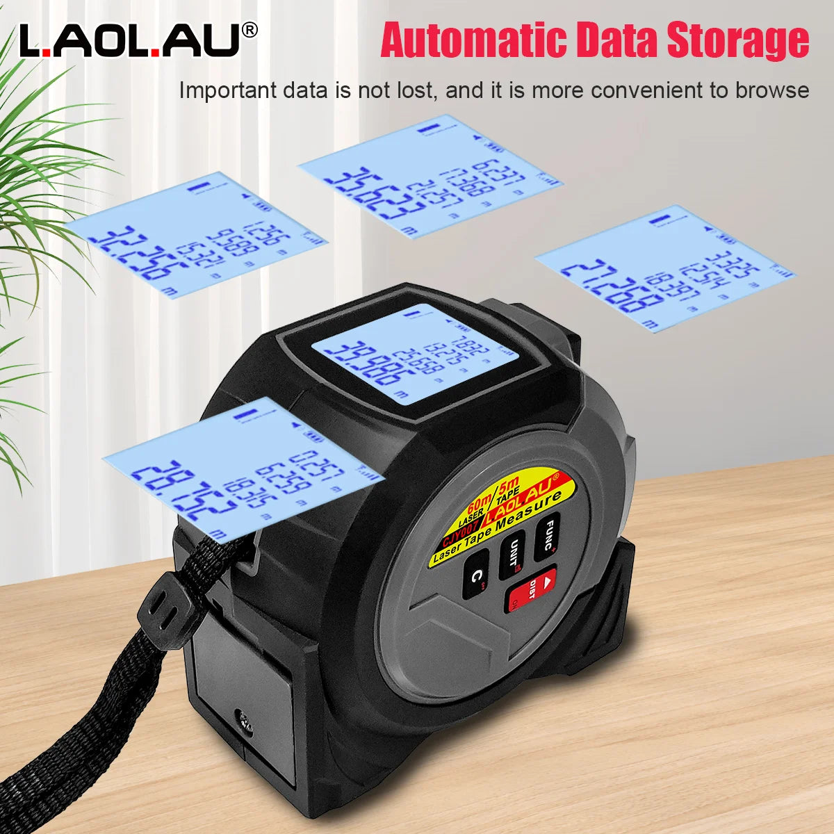 3-In-1 Laser Rangefinder 5m Tape Measure 60M/196Ft / 40M/131Ft Handheld Laser Meter Measuring Tool Cross Line Laser Level BUCKLE