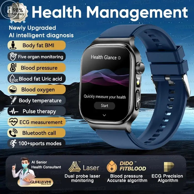 2026 New ECG+PPG Accurate Measurement Health Smart Watch Uric Acid BP Five Organ Blood Lipids HD Call Smart Watchs For Men Women HALALZEN