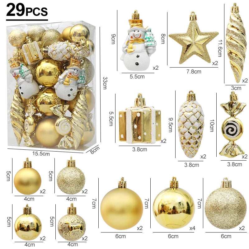 29/20Pcs Christmas Tree Balls Hanging Pendant Candy Cane Pine Cone Ornament Set Christmas Home Decoration 2024 Navidad New Year