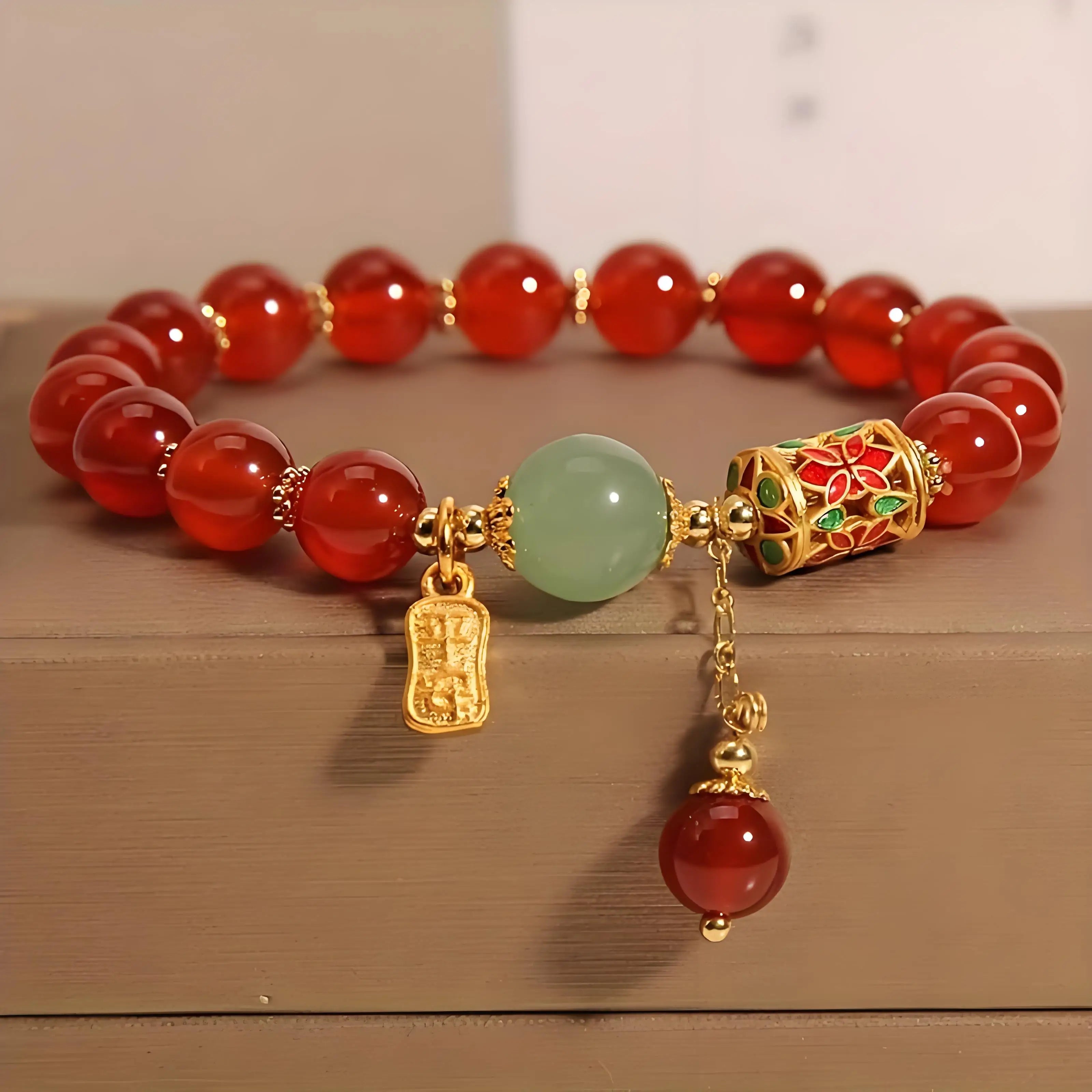 1pc Lucky Bracelet for Women Men, Retro Synthetic Red Agate Bracelet For Family Friend, Niche Red Bead Bracelet