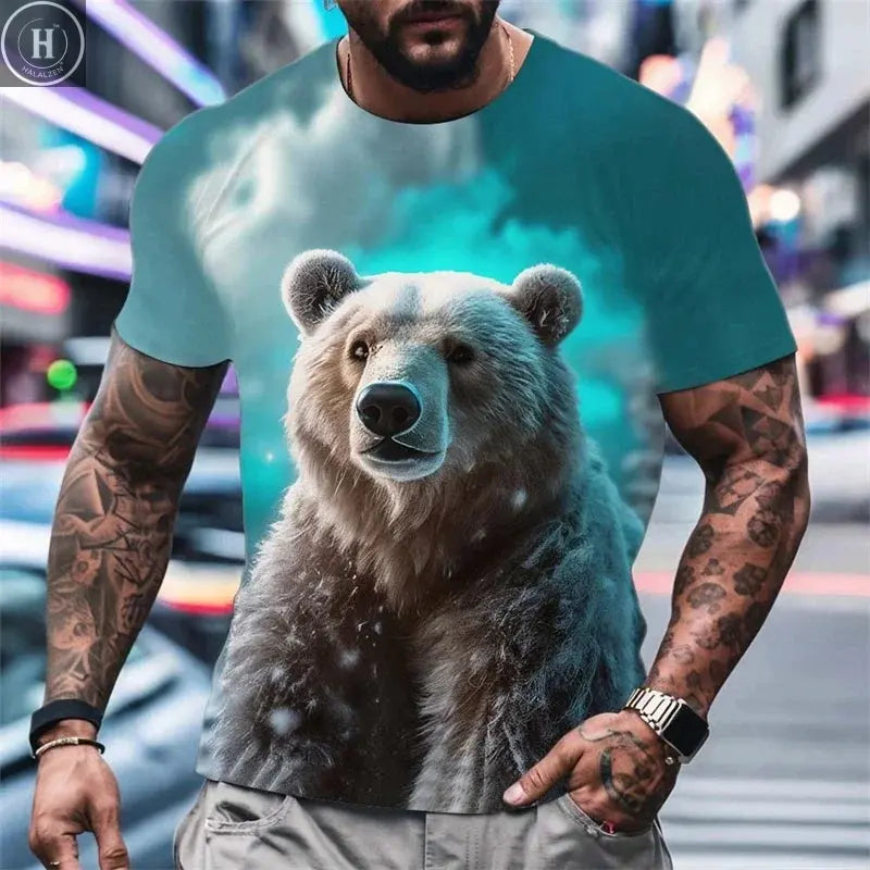 Fashion Polar Bear Graphic T Shirts Summer Trend Short Sleeve Crew Neck 3D Printed Mens T-shirts Loose Streetwear Kids Tees Tops HALALZEN