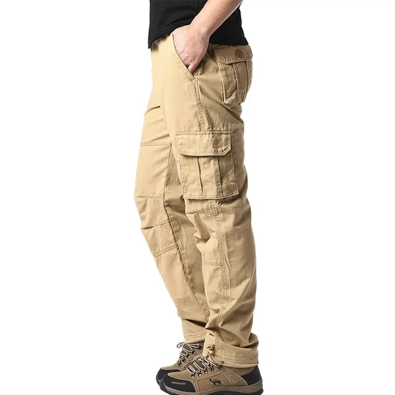 Large Pocket Loose Overalls Men's Outdoor Sports Jogging Tactical Pants Elastic Waist Pure Cotton Casual Work Pants Halalzen UK