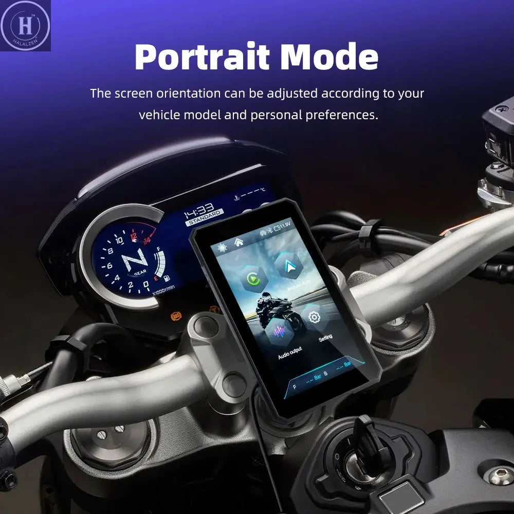 EKIY Wireless CarPlay Moto Android Auto 5.0 inch Portable Digital Dashboard Motorcycle Navigation GPS Removable Display Screen HALALZEN
