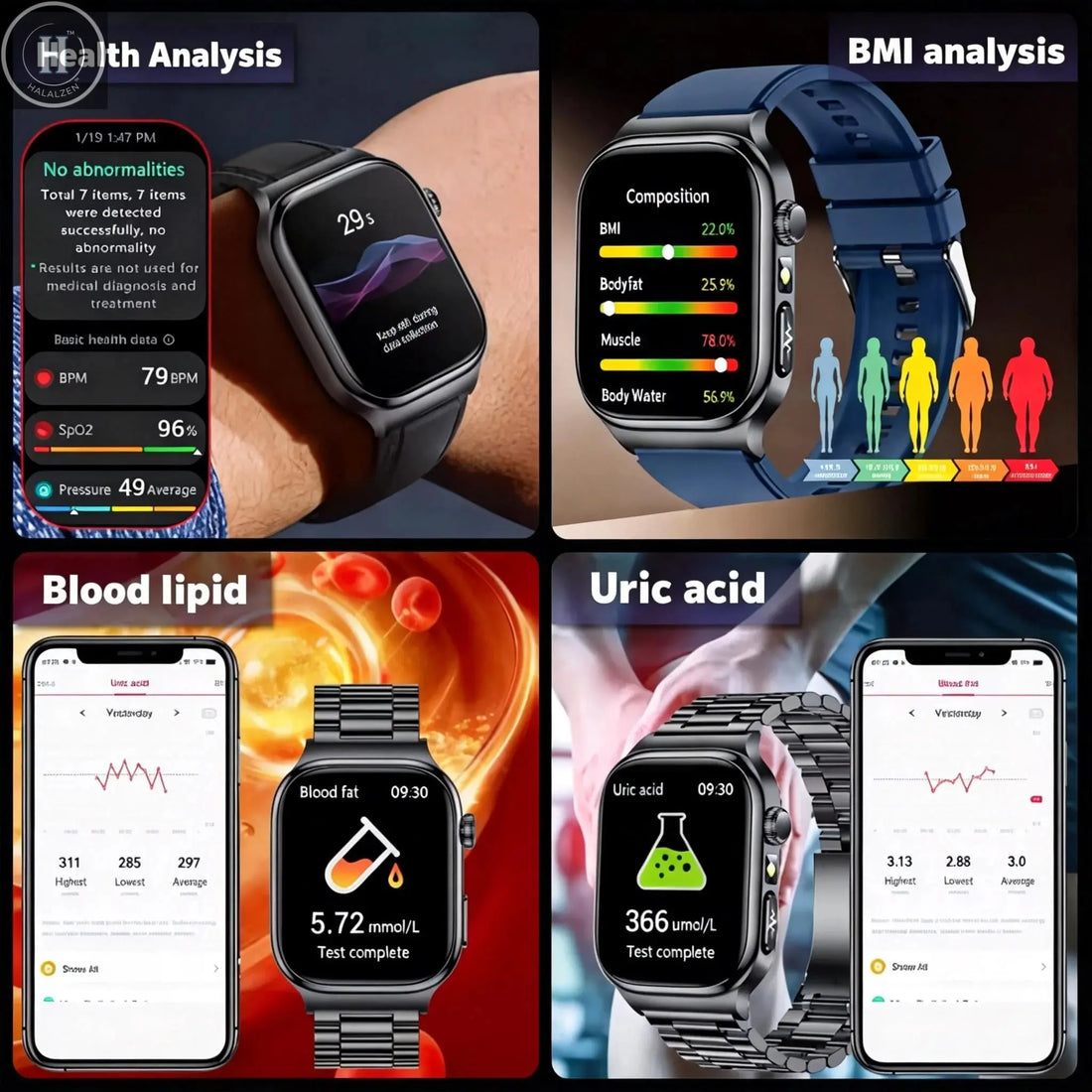 2026 New ECG+PPG Accurate Measurement Health Smart Watch Uric Acid BP Five Organ Blood Lipids HD Call Smart Watchs For Men Women HALALZEN