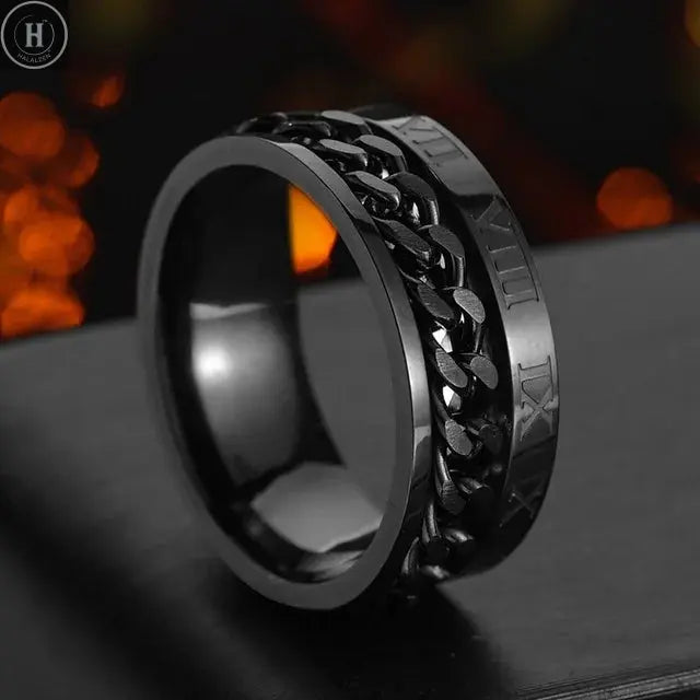 Cool Stainless Steel Rotatable Men Ring High Quality Spinner Chain Punk Women Jewelry for Party Gift HALALZEN