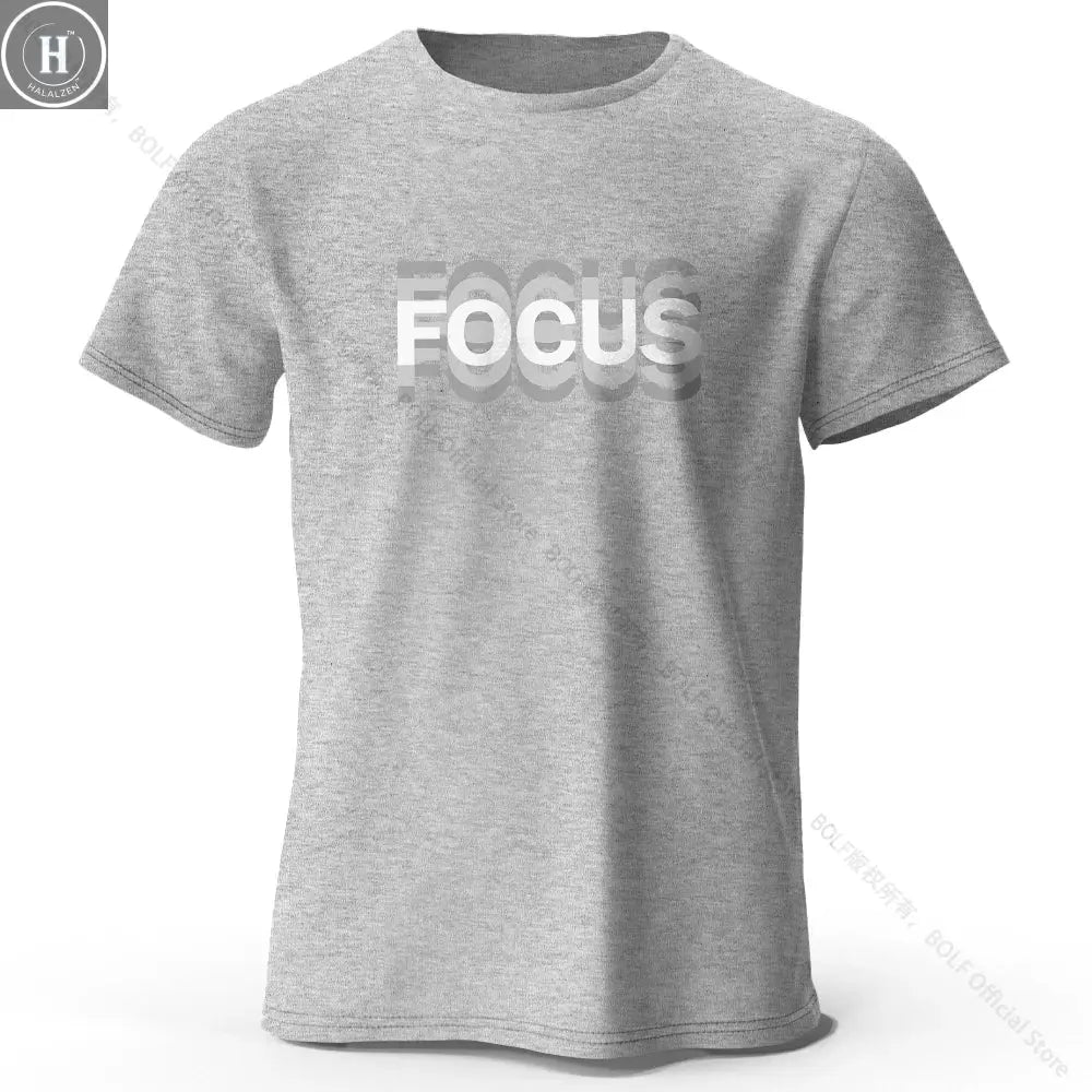 Focus Letter Minimalist Style 100% Cotton T-Shirt, Lightweight Round Neck Short Sleeve Tee, Perfect for Men & Women HALALZEN