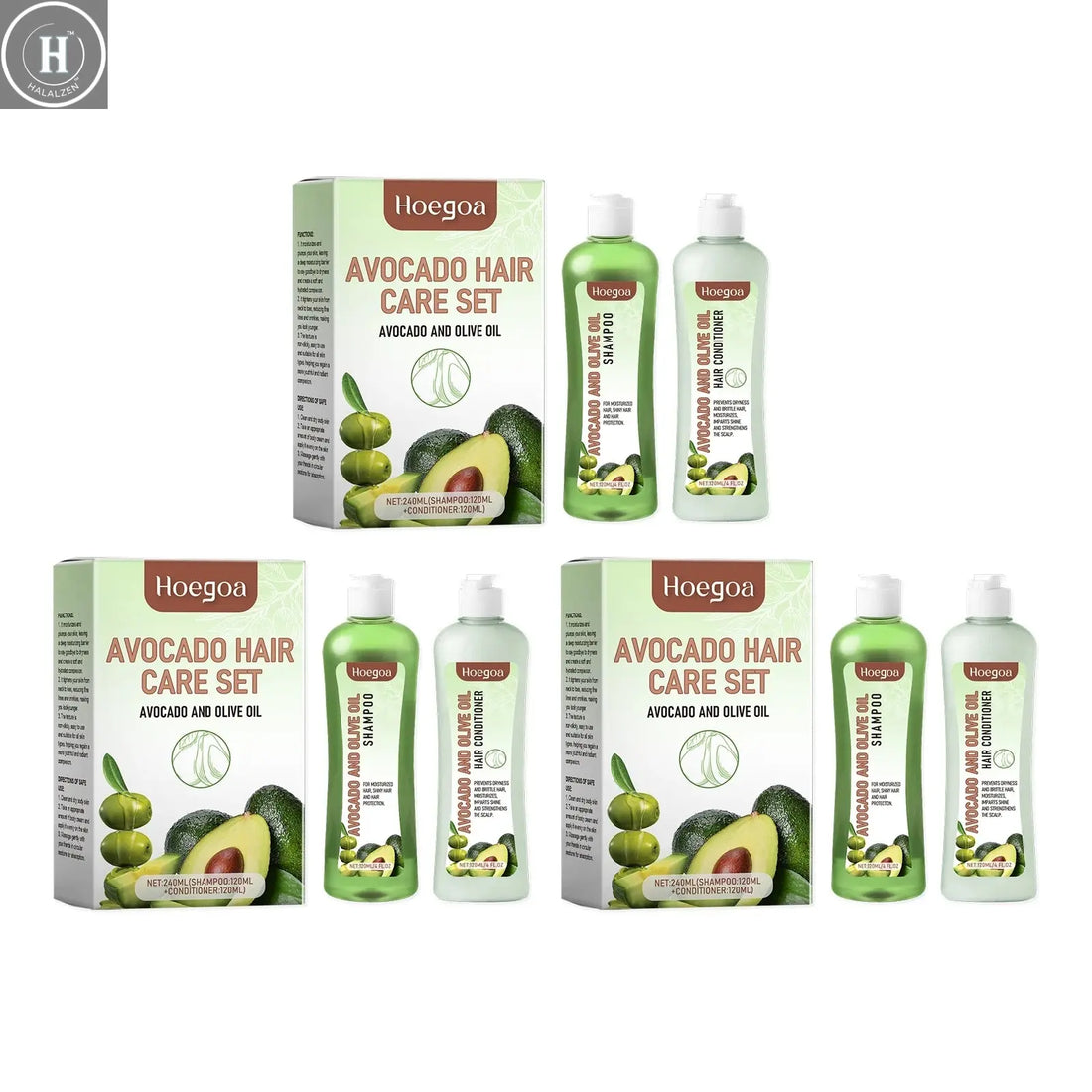 Hoegoa Avocado Oil Hair Care Set Improve Growth Thicken Deep Cleaning Plants Extract For Silky Hair Shampoo Conditioner Products HALALZEN