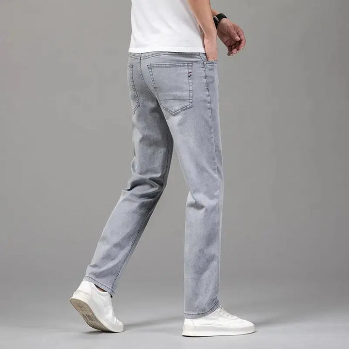 Summer Elastic Men's Jeans Fashion Gray Comfortable Business Straight Stretch Cotton Casual Denim Pants Brand Male Thin Trousers Halalzen UK