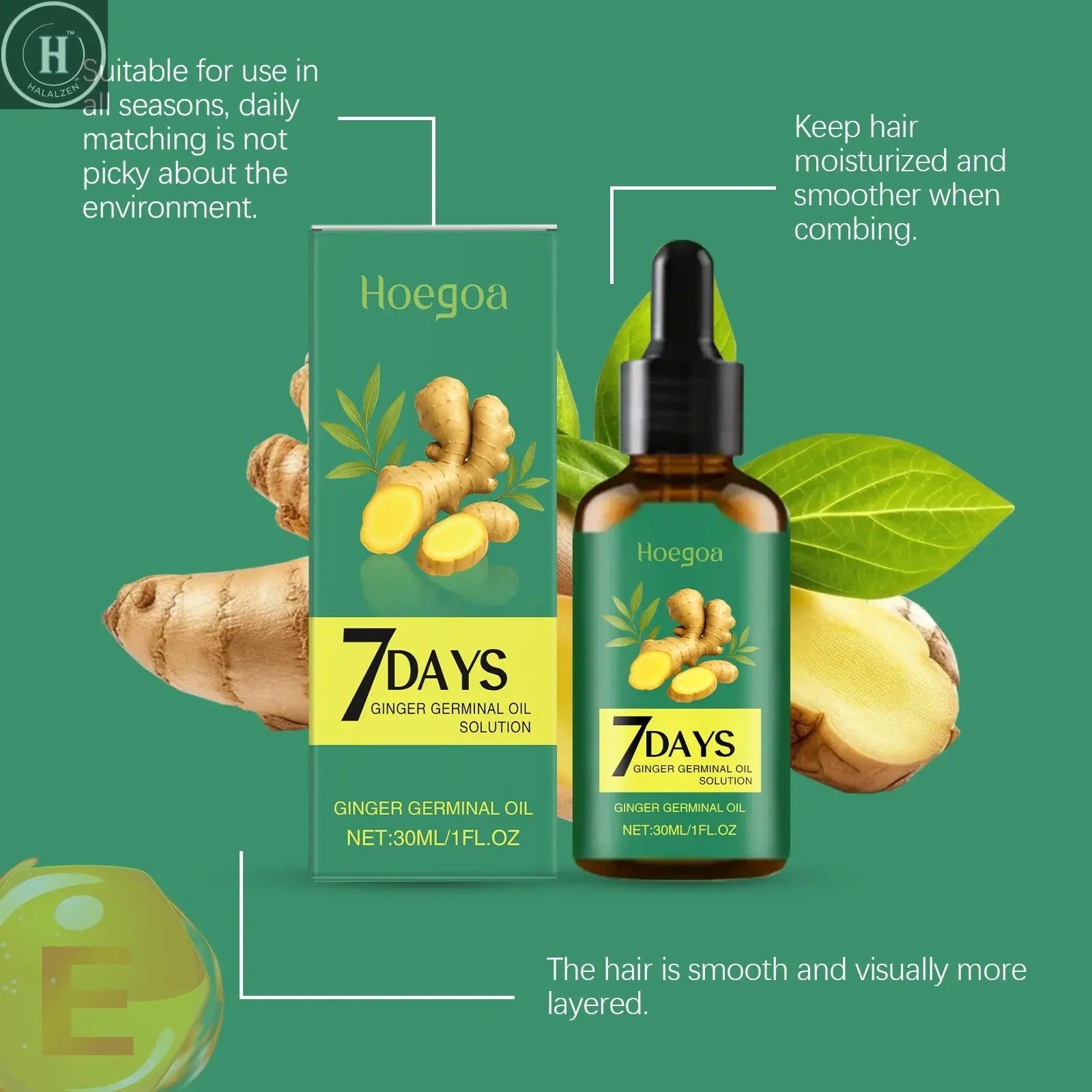 7 Days Fast Ginger Hair Growth Serum Prevent Hair Loss Scalp Treatment Thicker Longer Hair for Accelerate Growth Massage Hair HALALZEN