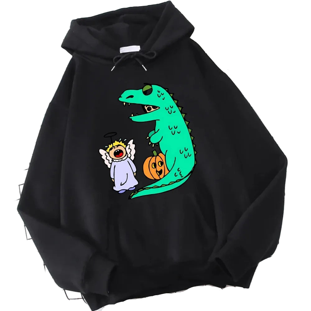 Winter Unisex Sweatshirts Y2K Crying Angel & Dinosaur Graphic Hoodies Streetwear Well Made Chic Sweater Casual Loose Fit Clothing