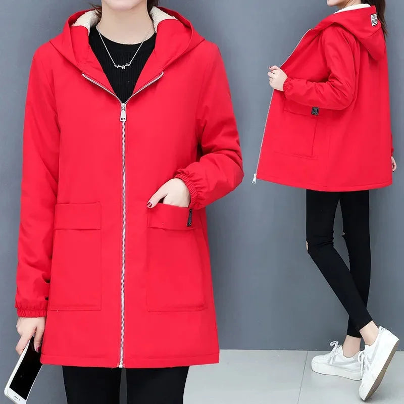 2024 New Winter Jacket Cotton Warm Puffer Coat Women Casual Parkas With Lining Plush hooded trench Outwear Women's Clothes