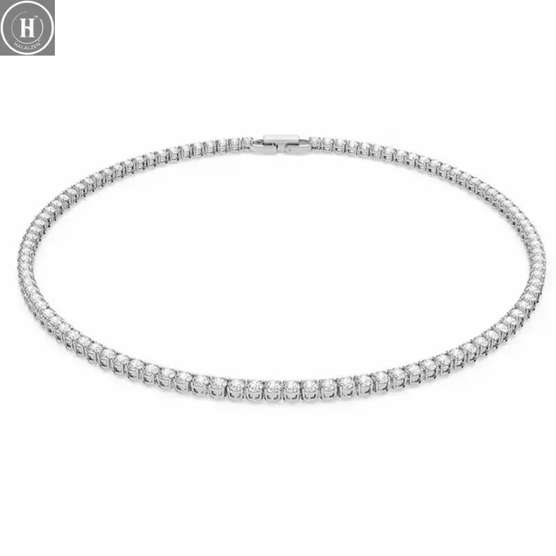 925 Sterling Silver Necklace Zircon Chain Necklace Women Fashion Simple Engagement Wedding Charm Jewelry 4mm 45cm HALALZEN