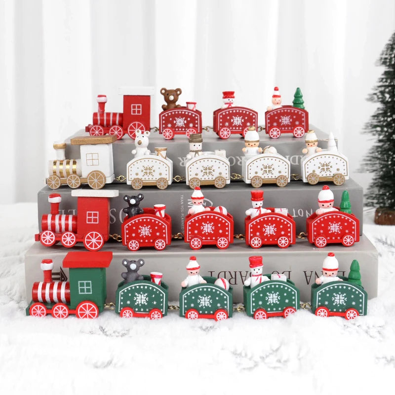 Christmas Wooden Train Merry Christmas Decorations for Home 2024 Xmas Tree Ornament  Navidad Noel Kids Gift Happy New Year 2025