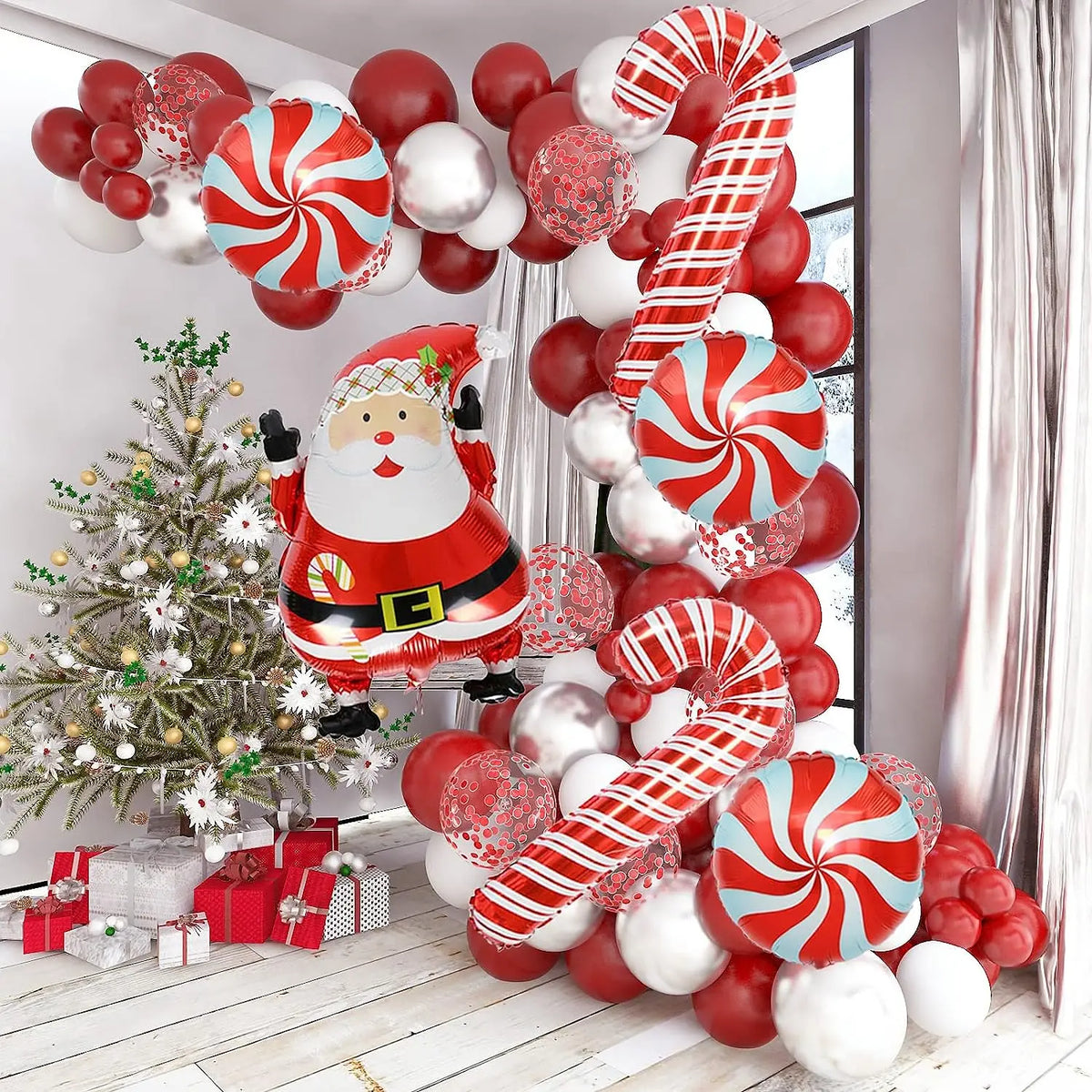 2025 Christmas Theme Decoration Balloon Chain Santa Claus Candy Cane Lollipop Aluminum Film Balloon Latex Balloon Chain