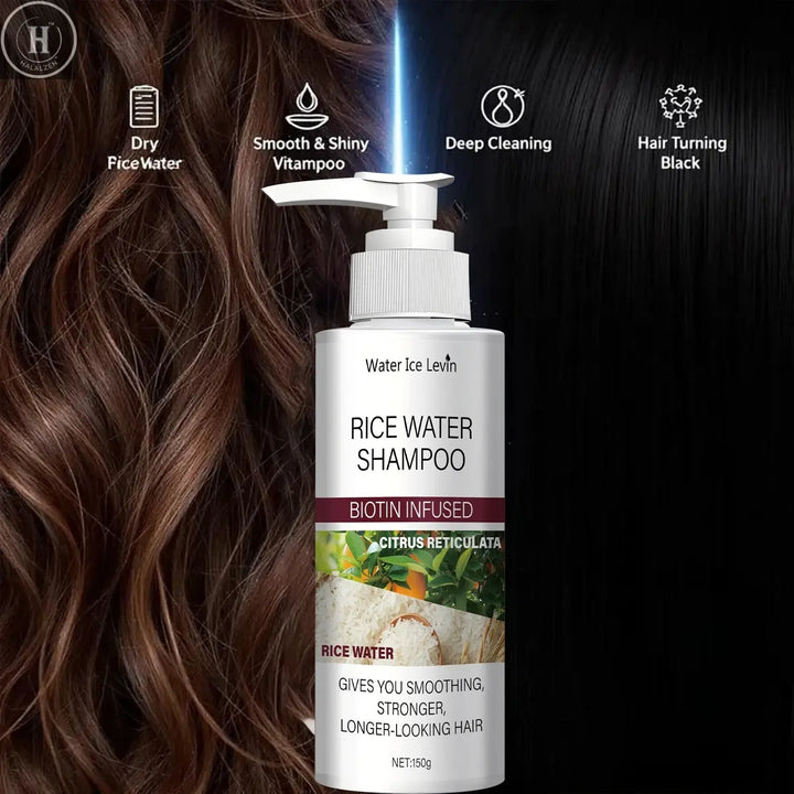 Rice Water Shampoo with Biotin & Keratin - Smoothing & Strengthening, Citrus Freshness, Winter Hair Therapy, Long-Looking Hair HALALZEN