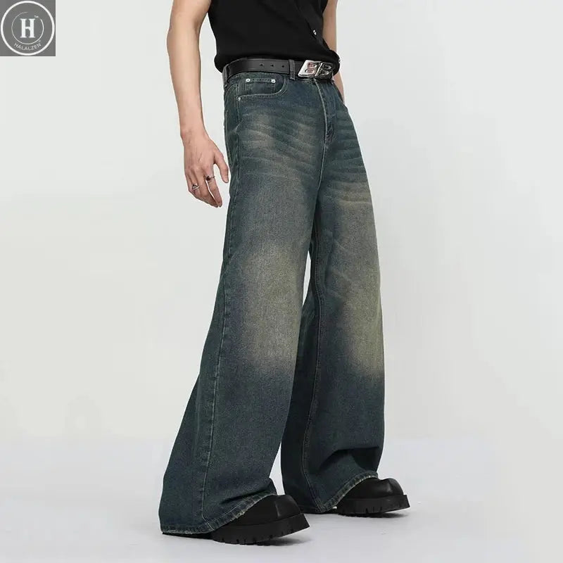 Summer Men Denim Jeans Male Wash Straight Wide Leg Baggy Loose Trousers New Fashion High Street Hot Sale Casual Trousers Halalzen UK