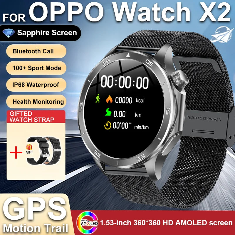2025 New For OPPO Watch X2 GPS Smart Watch Men Bluetooth Talk Heart Rate Sports Fitness Tracker IP68 Waterproof Smartwatch Man