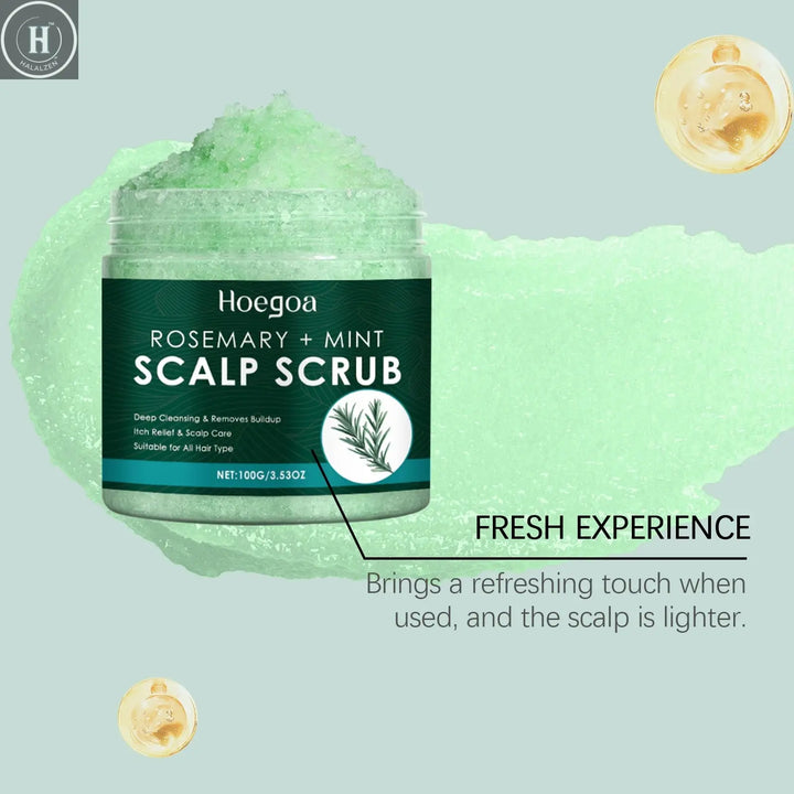 Scalp Scrub Exfoliator With Massage Brush Peppermint Rosemary & Sea Salt For Oil Control Dandruff Deep Cleansing Refreshing Set HALALZEN