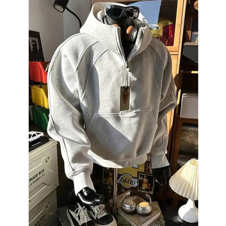 American Half-zipper Stand-up Collar Sweatshirt for Men's Fashion Brand Handsome Three-dimensional Hoodie