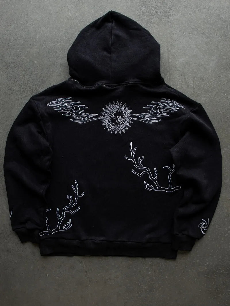 American Gothic Punk Cartoon Letter Pattern Printed Oversized Hoodie Women's Y2K Street Harajuku Loose Long Sleeve Hoodie