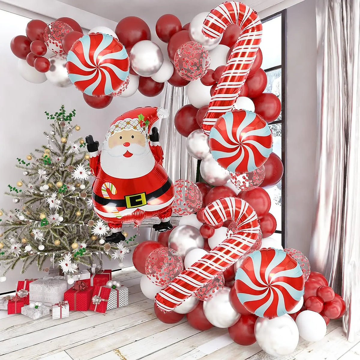 2025 Christmas Theme Decoration Balloon Chain Santa Claus Candy Cane Lollipop Aluminum Film Balloon Latex Balloon Chain