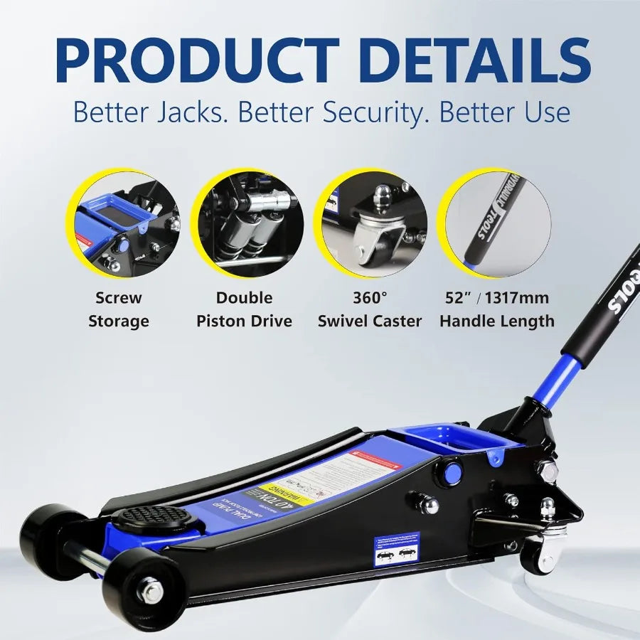 Floor Jack 4 Ton Low Profile Floor Jack Heavy-Duty Steel Racing Hydraulic Floor Car Jack with Dual Piston Quick Lift Pump Lifti