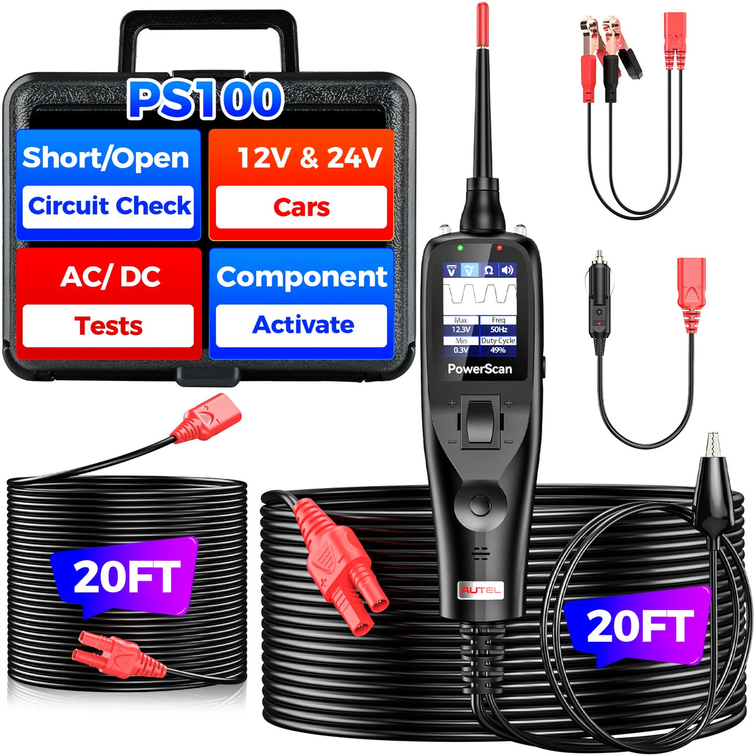 Autel PowerScan PS100 Auto Circuit Tester Diagnostic AVOmeter Test Tool Automotive OBD2 Scanner