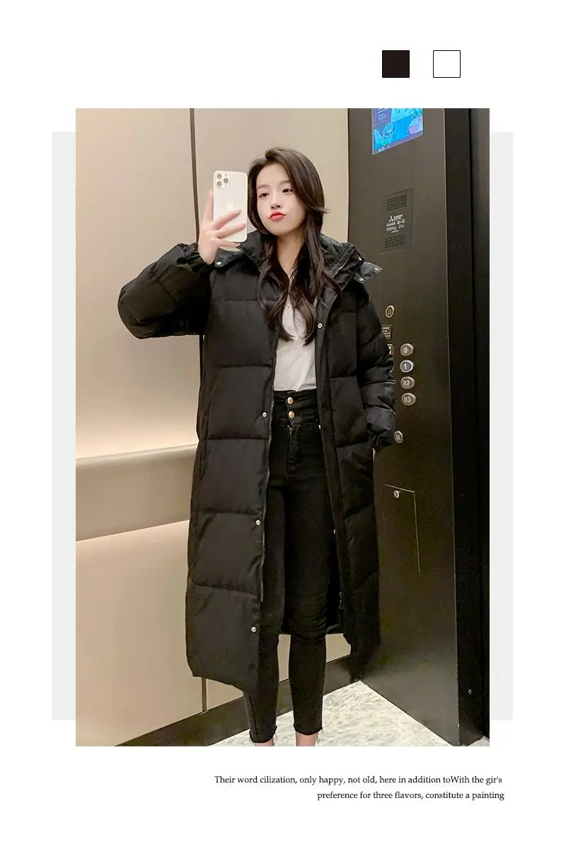 Long Down Jacket Women Waterproof Hooded Coat 2024 Winter New Loose Girls' Jacket Multi-Color Thick Windbrake Down Coat