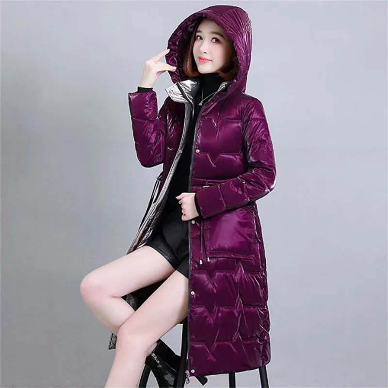 Women's Winter Coats Hooded New Casual Cotton Padded Jackets for Women Long Parkas Warm Slim Waterproof shiny Winter Overcoat