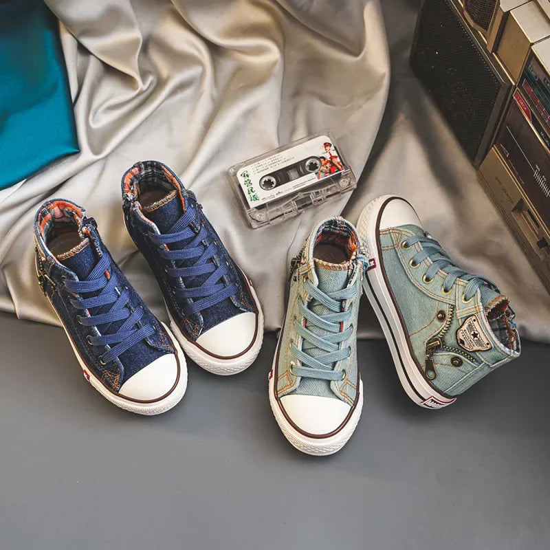 Children High Top Board Shoes Kids Canvas Shoes Side Zipper Comfort Slip on Baby Soft Sole Non Slip Breathable Toddler Shoes