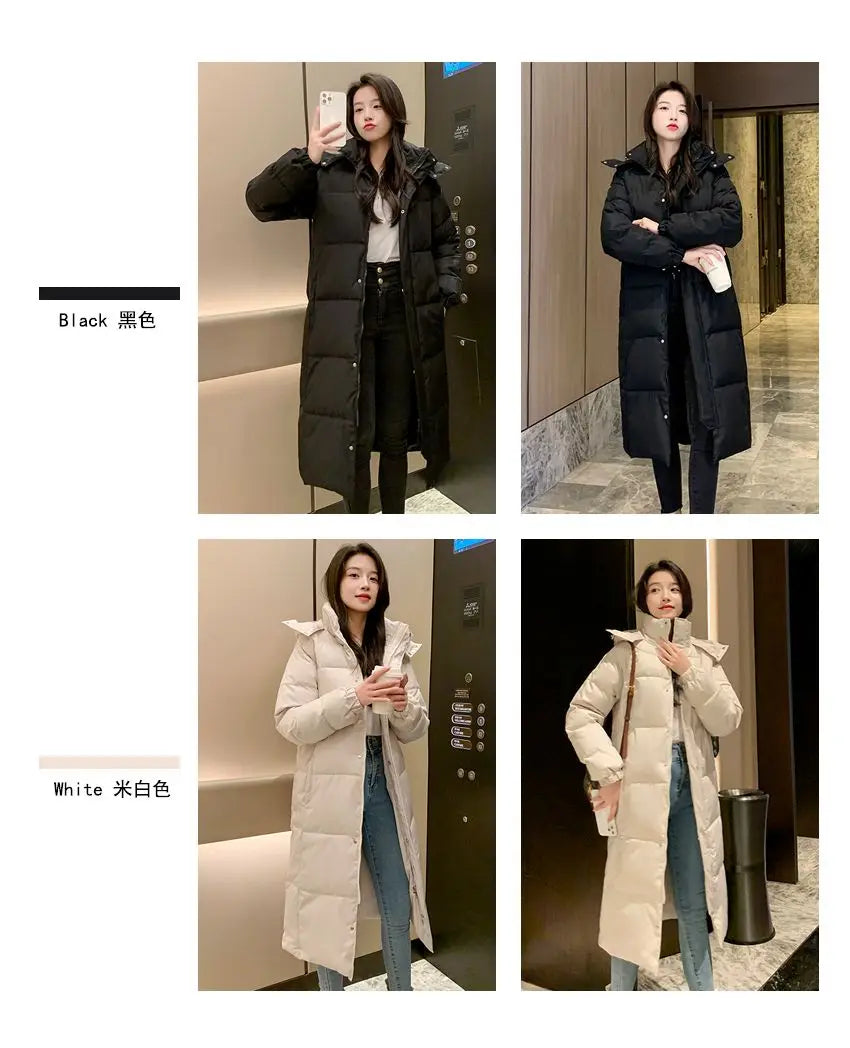 Long Down Jacket Women Waterproof Hooded Coat 2024 Winter New Loose Girls' Jacket Multi-Color Thick Windbrake Down Coat