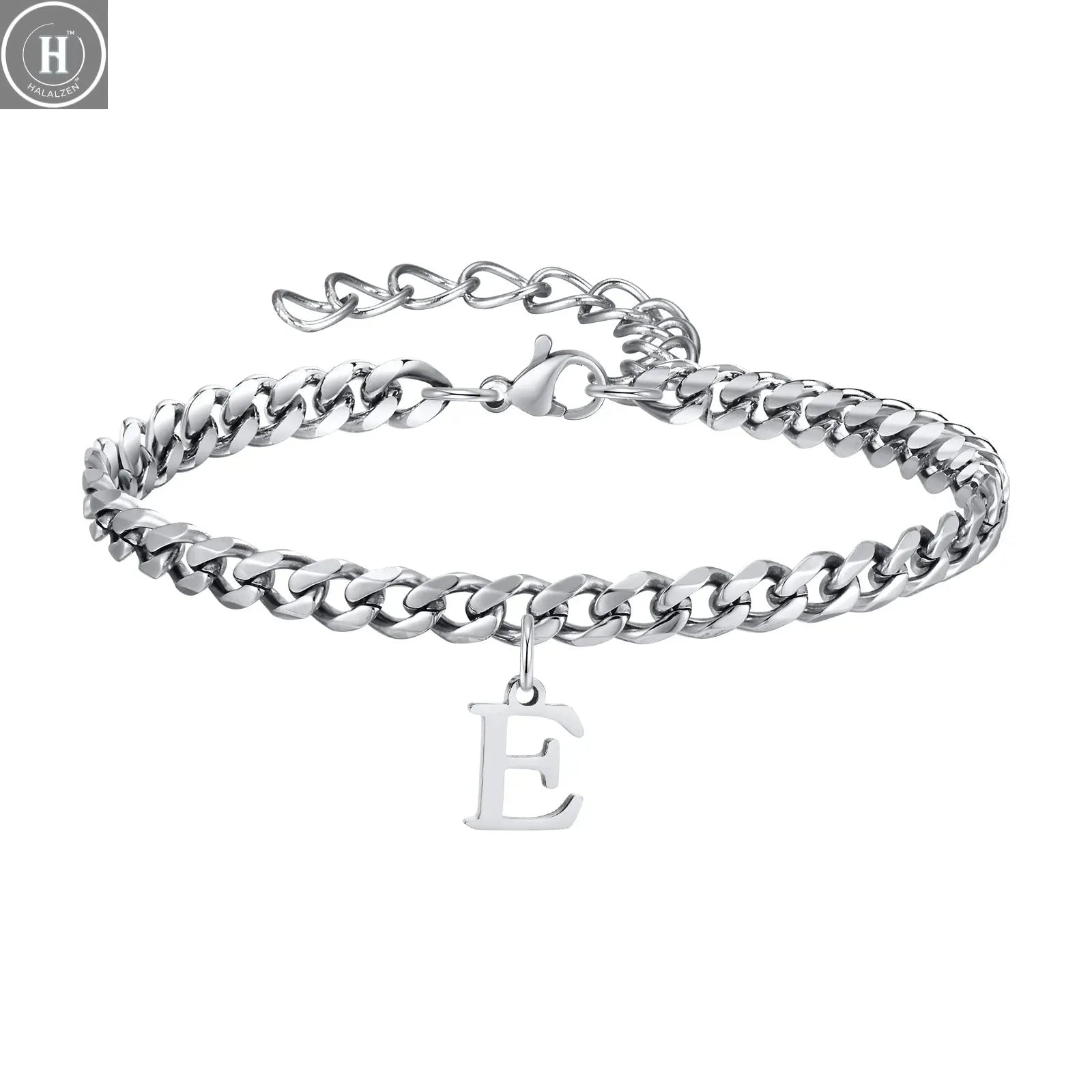 Mens Initials Cuban Links Bracelets,Stainless Steel A-Z 26 Letters Alphabet Charm Chain Wristband Adjustable,Casual Jewelry Gift HALALZEN