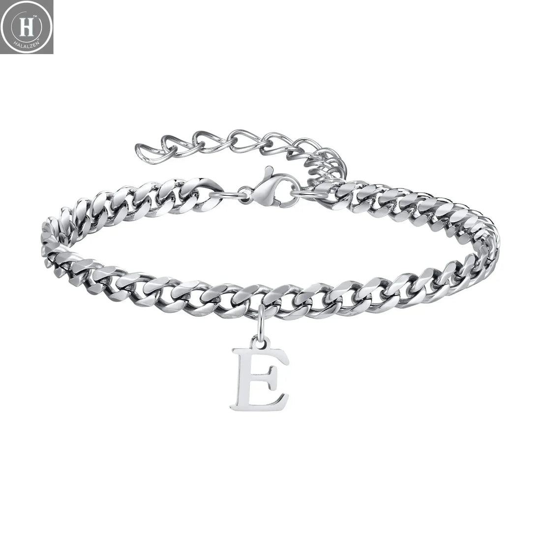 Mens Initials Cuban Links Bracelets,Stainless Steel A-Z 26 Letters Alphabet Charm Chain Wristband Adjustable,Casual Jewelry Gift HALALZEN