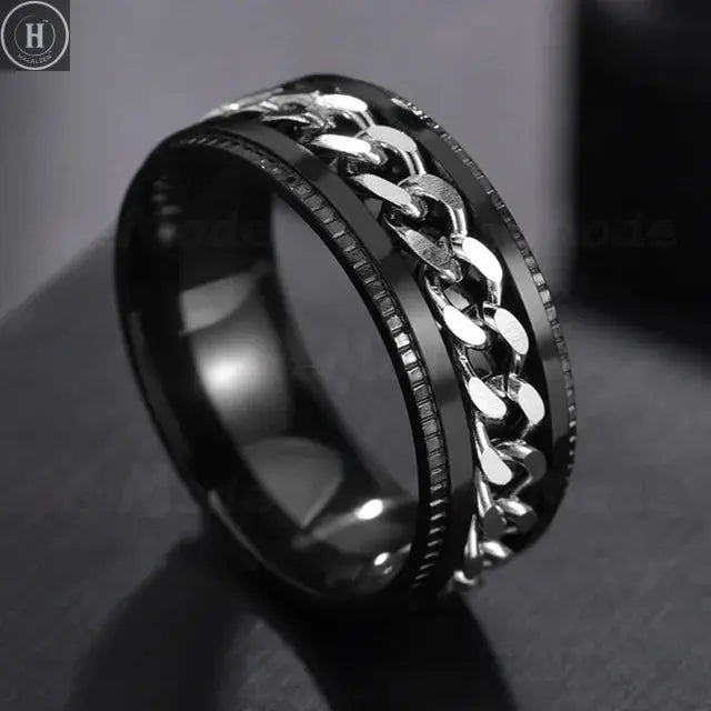 Cool Stainless Steel Rotatable Men Ring High Quality Spinner Chain Punk Women Jewelry for Party Gift HALALZEN