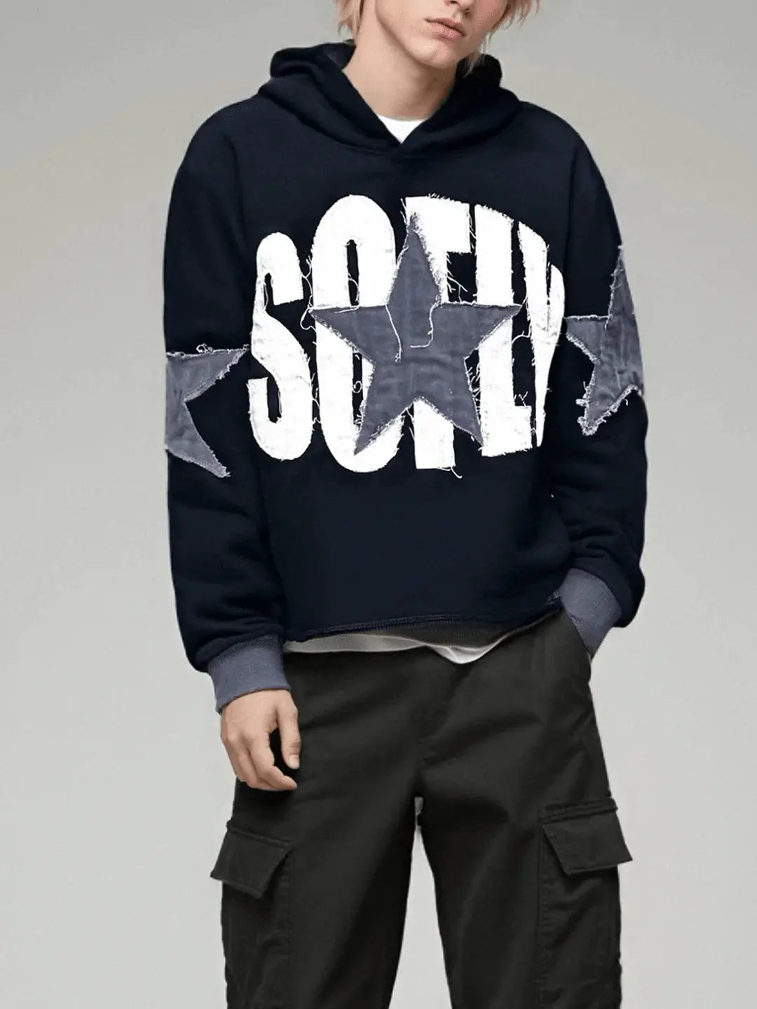 Men's Y2k Letter Graphic Long Sleeve Hoodie Vintage Loose Fit Hooded Sweatshirt Halalzen UK