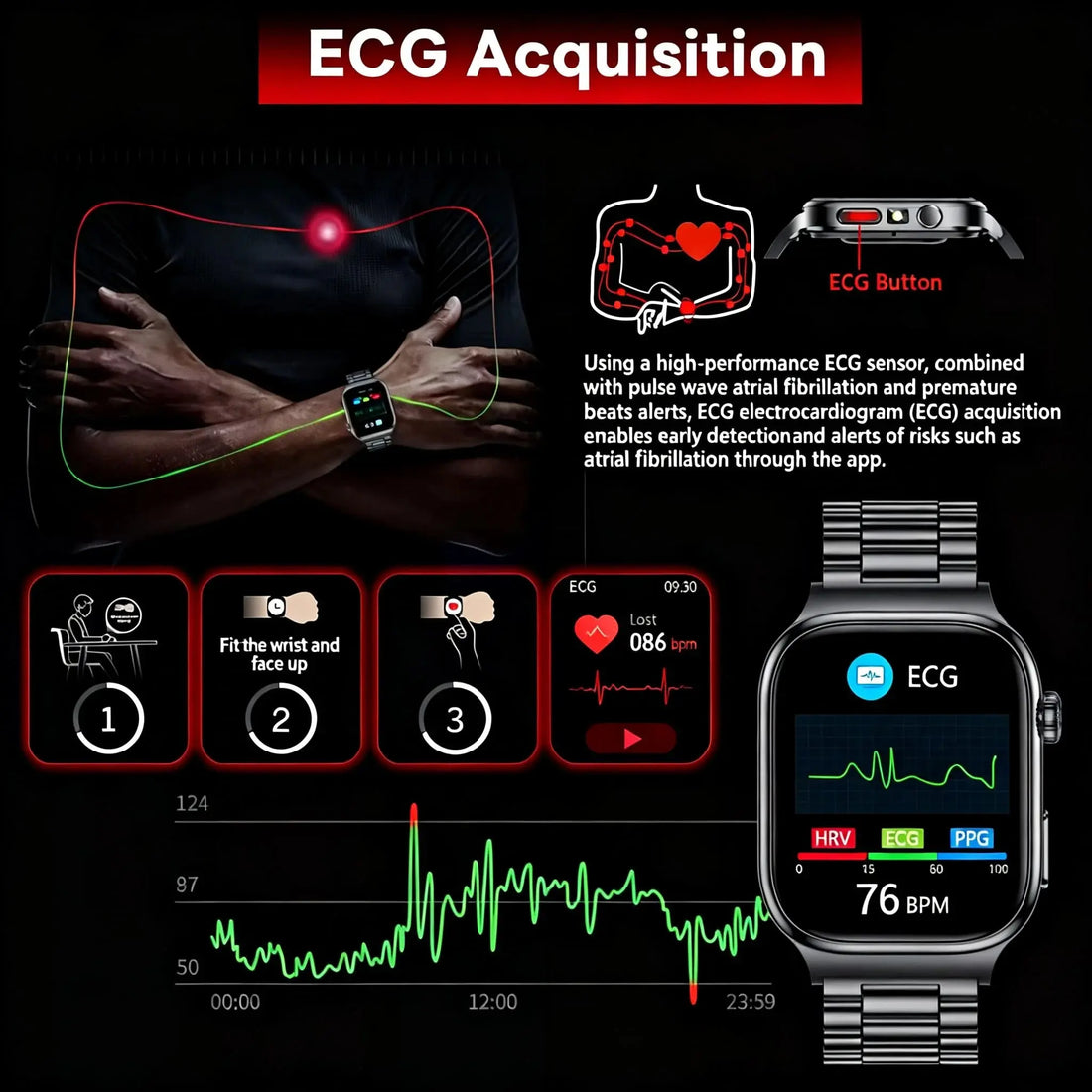 2026 New ECG+PPG Accurate Measurement Health Smart Watch Uric Acid BP Five Organ Blood Lipids HD Call Smart Watchs For Men Women HALALZEN