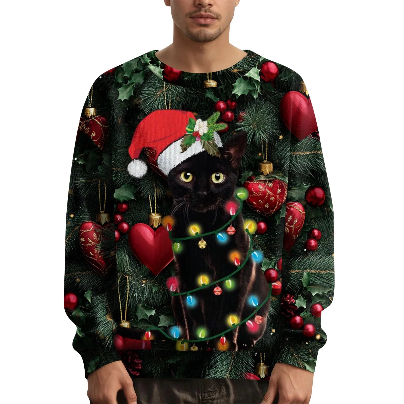 Hot Selling Men's Christmas Printed Crew Collar Sweater Comfortable Casual Sweater Top Solid Color Long Sleeve Sweater Clothing
