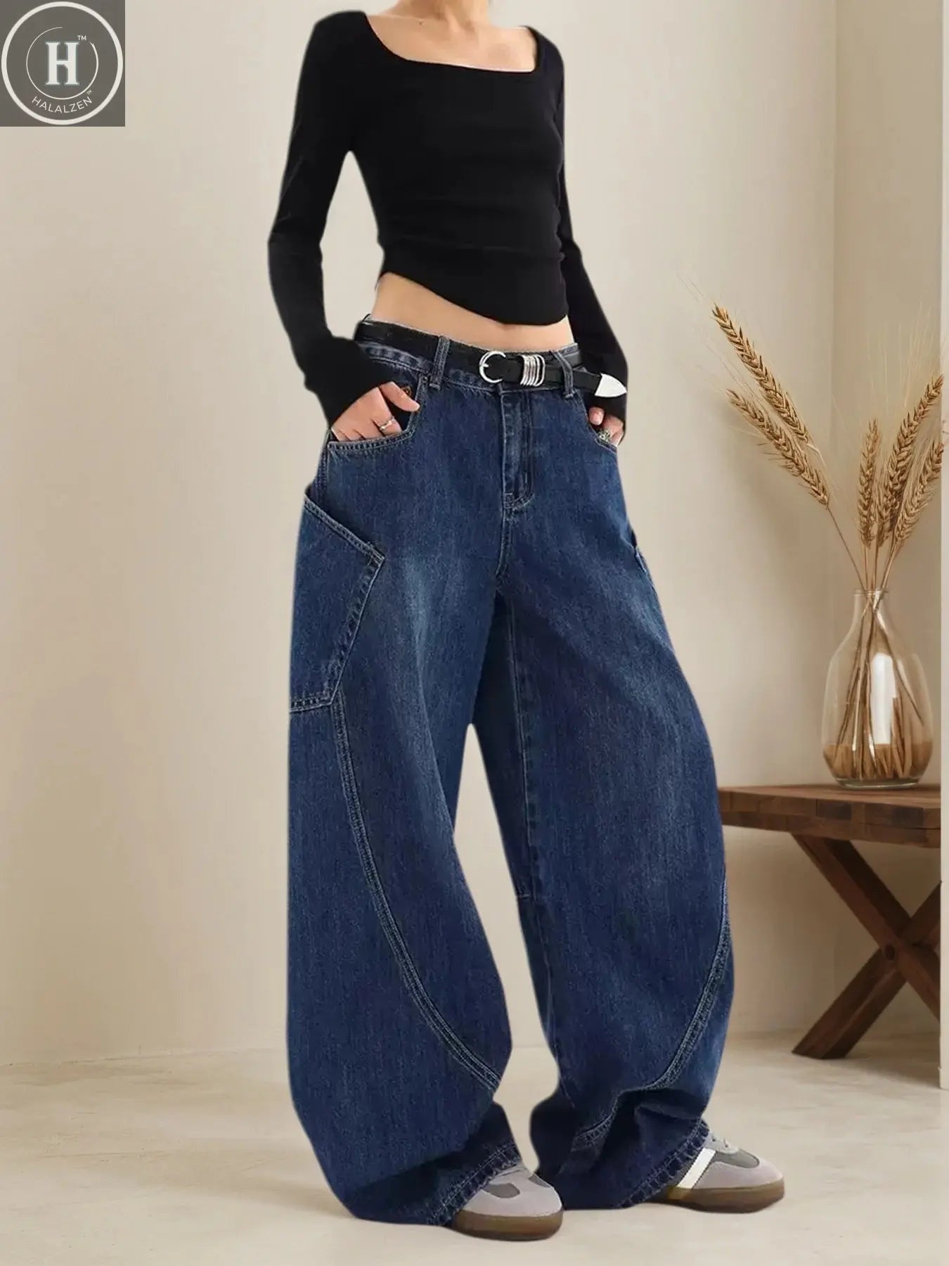2025 New Women's American Flared Baggy Knife Jeans, Loose Wide-Leg Floor-Length Pants, Perfect for Everyday Wear Halalzen UK
