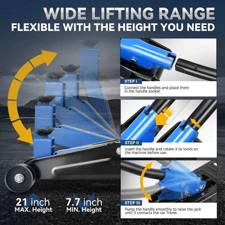 3 Ton Floor Jack Heavy Duty Steel Hydraulic Car Jack with Single Piston Quick Lift Pump for Automotive Repair and Maintenance L