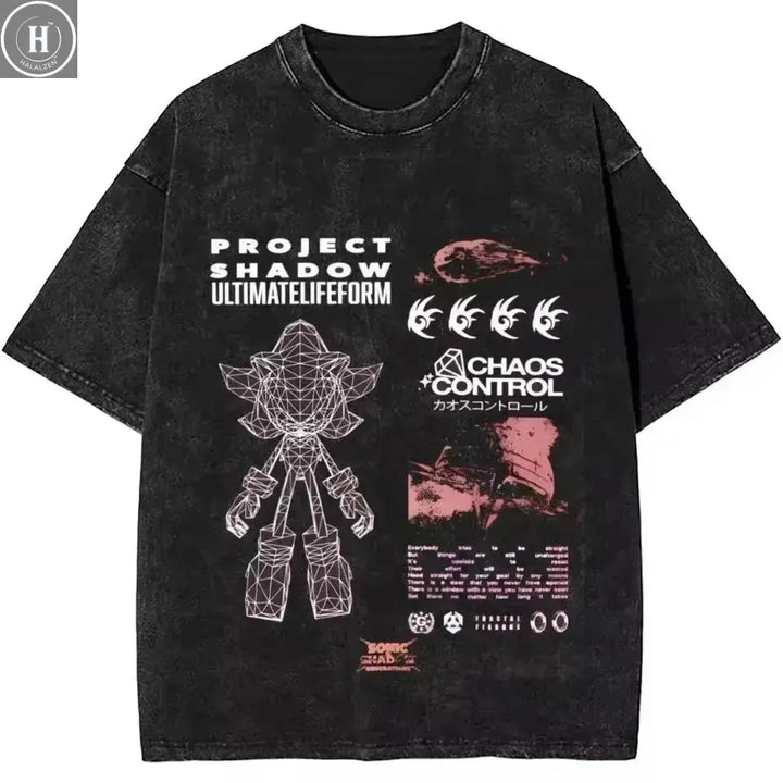 2025 New Japanese Shadows Hedgehog Washed T-Shirt Mens Y2K Retro Cotton Unisex T-shirt O-Neck Fashion Tee Printed Oversized Tops HALALZEN