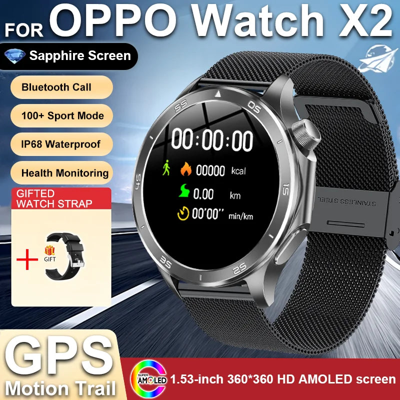 2025 New For OPPO Watch X2 GPS Smart Watch Men Bluetooth Talk Heart Rate Sports Fitness Tracker IP68 Waterproof Smartwatch Man