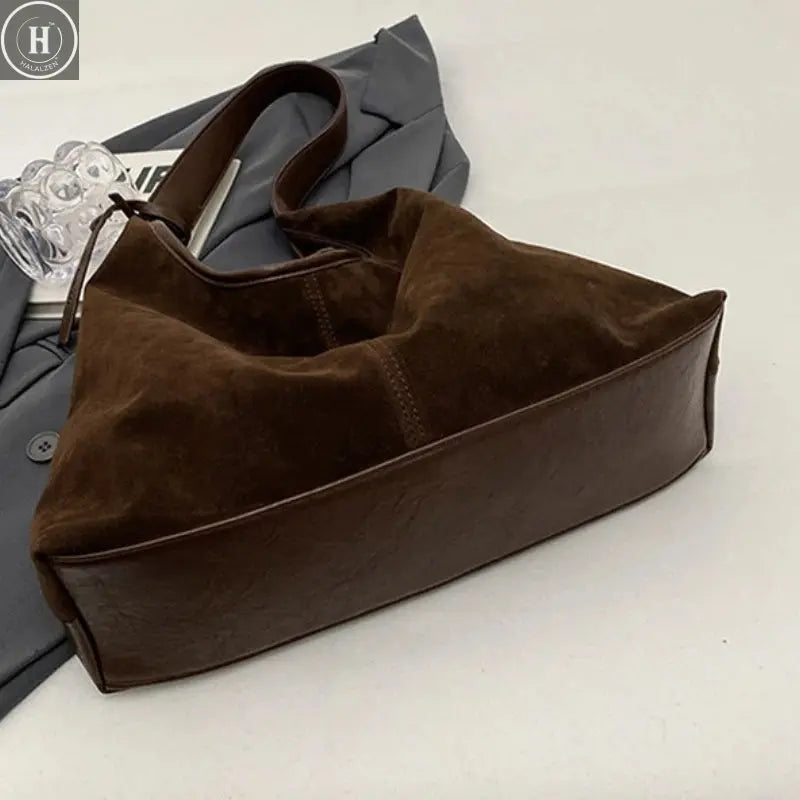 Women Suede Shoulder Bag with Zipper Hobo Bags Large Capacity Handbag Slouchy 2025 Trendy Commuter Travel Purses and Handbags HALALZEN
