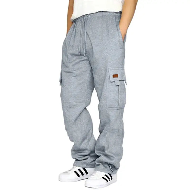 Men’s Loose Cargo Pants Casual Drawstring Elastic Waist Wide Leg Athletic Sweatpants Outdoor Trousers Halalzen UK