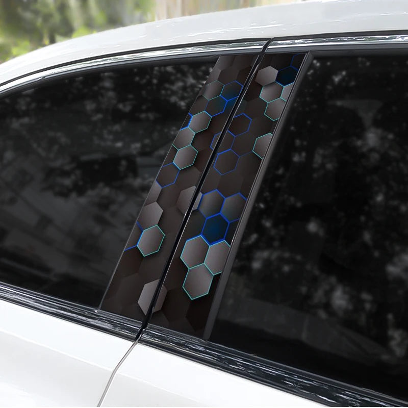 2pcs Polygonal Honeycomb Car Stickers Car Door Pillar Stickers Anti-Scratch Vinyl Stickers Car Center B Pillar DIY Stickers