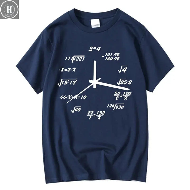 Men's T-shirt 100% Cotton Casual Funny Math Clock Print Summer Loose O-neck T Shirt for Men Short Sleeve T-shirt Male Tops HALALZEN