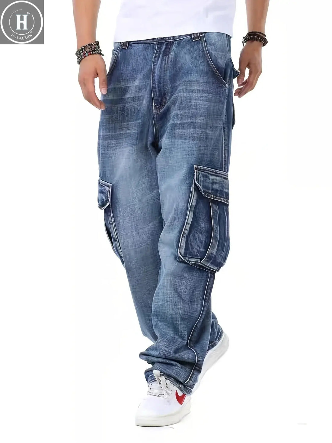 Trendy Plus-Size Denim Pants for Young Men, Loose Fit, Extra Large Pockets, Men's Jeans Halalzen UK