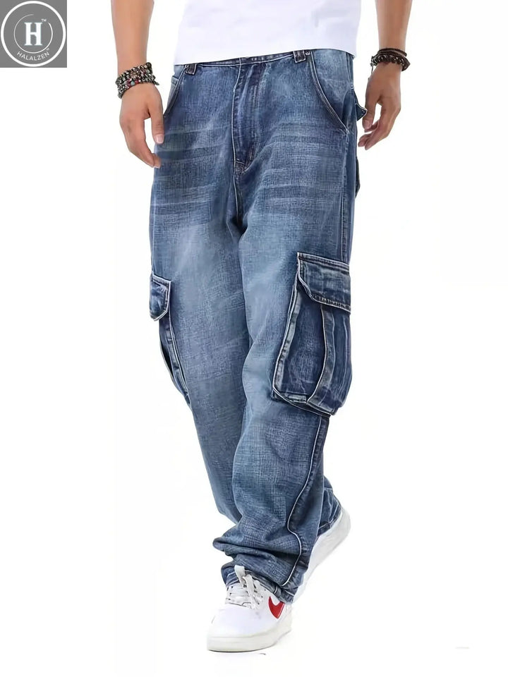 Trendy Plus-Size Denim Pants for Young Men, Loose Fit, Extra Large Pockets, Men's Jeans Halalzen UK