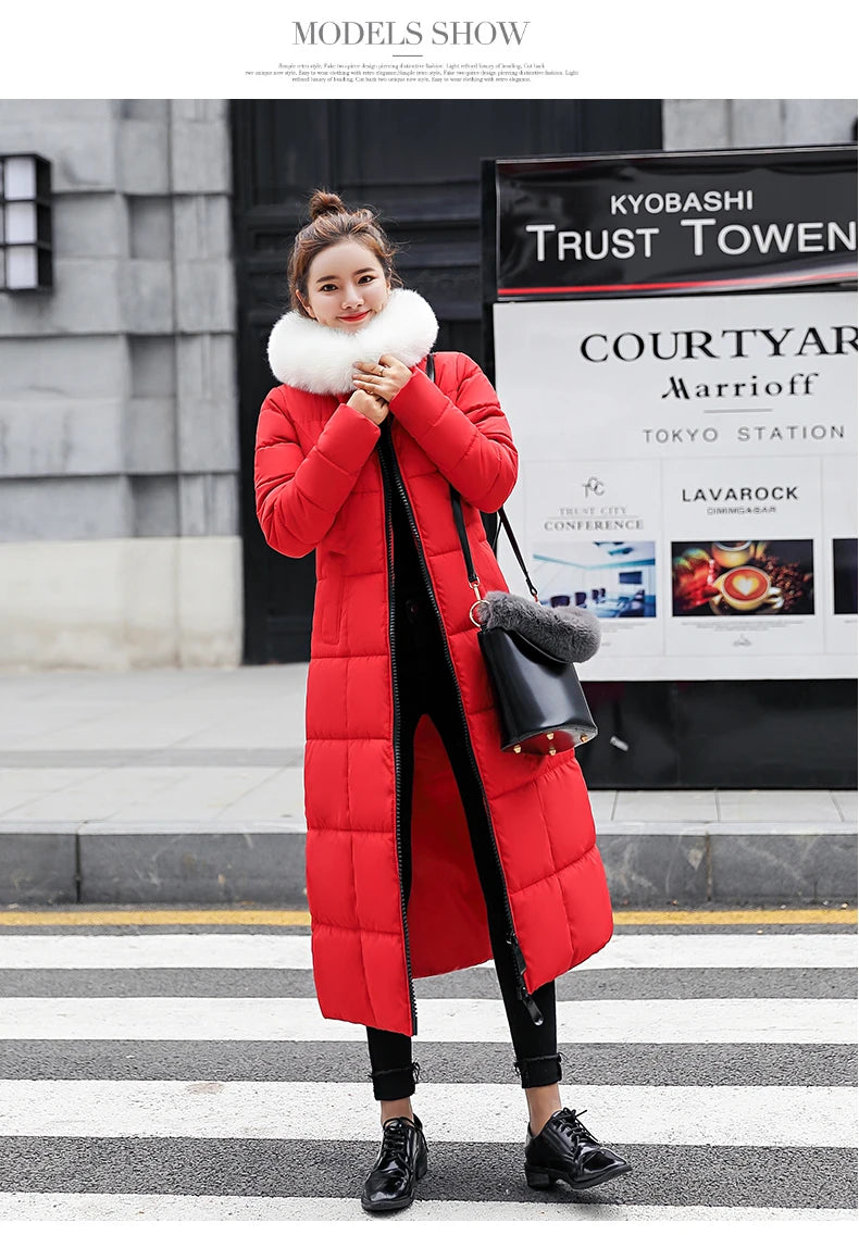 Fashion Warm Hooded Winter Coat Women Fur Collar Jacket Casual Bisic Coats Female Lady Lengthen Thickening Waterproof Slim Parka