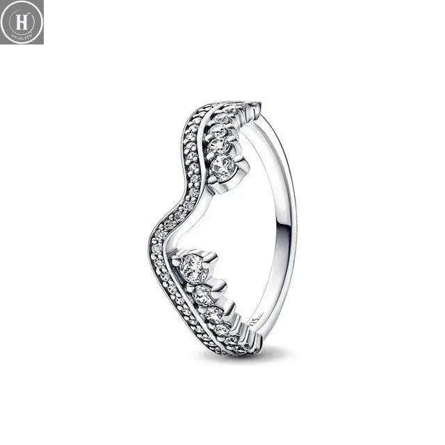 Hot Sale Original 925 Sterling Silver Women Finger Rings for Women Silver Love Heart Rhomboid Moon Star Luxury Jewelry Trinkets HALALZEN