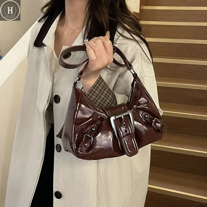 Y2K Retro Pleated Hobo Shoulder Bag for Women Hot Selling Maillard Style Underarm Bag Clutch Handbags for Travel Work Shopping HALALZEN